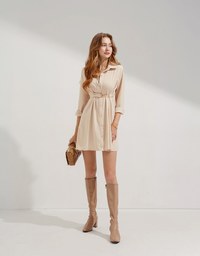 Gold Button Slim Waist Mini Dress