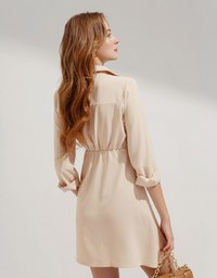 Gold Button Slim Waist Mini Dress