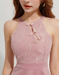 Qipao DRESS Buckle Accesory Umbrella Hem Mini Cheongsam Dress