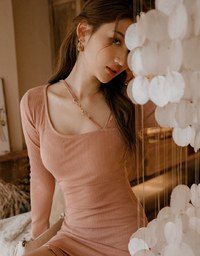 Gold Chain Knit Slit Bodycon Mini Dress