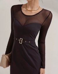 Peach Heart Skin Patchwork Mini Dress (With Belt)