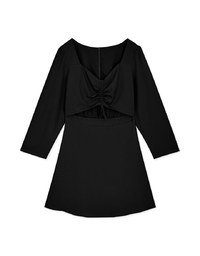 Square Collar Scrunchy Hollow Mini Dress