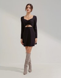 Square Collar Scrunchy Hollow Mini Dress