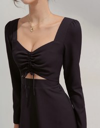 Square Collar Scrunchy Hollow Mini Dress