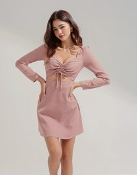 Square Collar Scrunchy Hollow Mini Dress