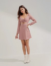 Square Collar Scrunchy Hollow Mini Dress