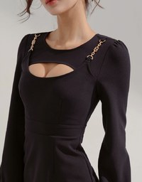 Gold Chain Low-Cut Openwork Pescado Sleeve Mini Dress