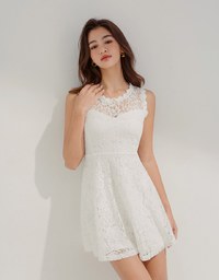 Lace Sleeveless Umbrella Hem Mini Dress