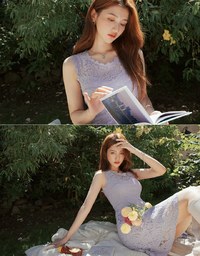 Lace Sleeveless Umbrella Hem Mini Dress