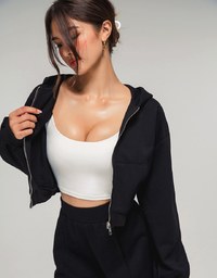 Hooded Zip Crop Track Blazer Jacket