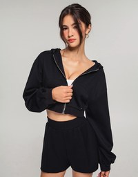 Hooded Zip Crop Track Blazer Jacket