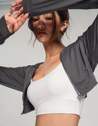 Lightweight Hooded Crop Track Blazer Jacket