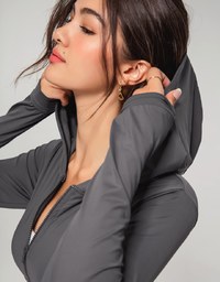Lightweight Hooded Crop Track Blazer Jacket