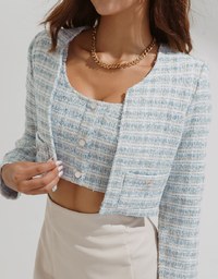 Tweed Cardigan Blazer Jacket (With Padded Shoulders)