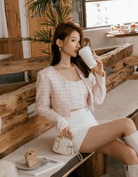 Tweed Cardigan Blazer Jacket (With Padded Shoulders)