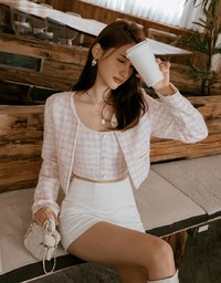 Tweed Cardigan Blazer Jacket (With Padded Shoulders)
