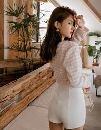 Tweed Cardigan Blazer Jacket (With Padded Shoulders)