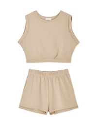 U Neck Sleeveless Waist Shorts Set