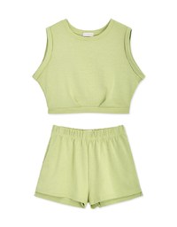 U Neck Sleeveless Waist Shorts Set