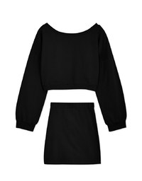 Slant Shoulder Wrinkle Slit Elastic Skirt Setwear