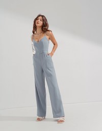 Slim-Shoulder Two-Button Embellished Jumpsuit