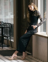 Sheer Lace Backless Jumpsuit Pants (With Inner Wear)