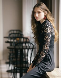 Sheer Lace Backless Jumpsuit Pants (With Inner Wear)