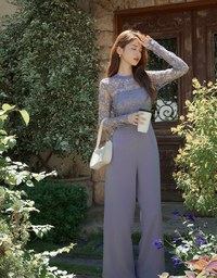 Sheer Lace Backless Jumpsuit Pants (With Inner Wear)