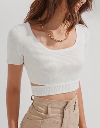 One Side Cutout Cropped Knit Top