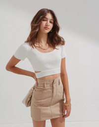 One Side Cutout Cropped Knit Top