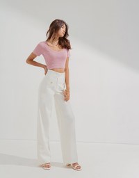 One Side Cutout Cropped Knit Top