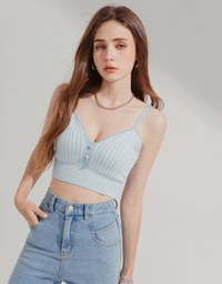 Button Cropped KnitCrop Top