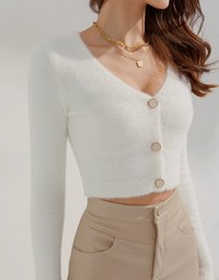 V-Neck Wool Button-Down Knit Top