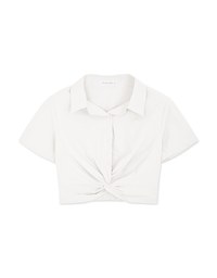 Front Knot Cinched Waist Blouse Shirt