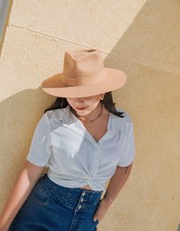 Front Knot Cinched Waist Blouse Shirt