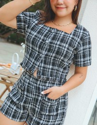 Tweed Square Neck Distressed Hem Top