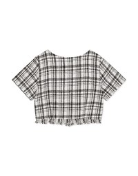 Tweed Square Neck Distressed Hem Top