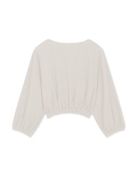 V Neck Creased Puff Sleeve Tie Ribbon Crop Top