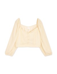 Square Neck Pearl Button Puff Sleeve Top