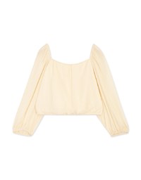 Square Neck Pearl Button Puff Sleeve Top