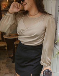 Fake Two-Piece Sheer Crop Top