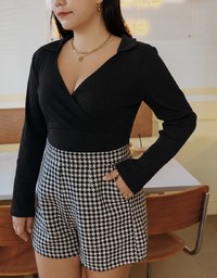 Overlap Lapel Low Cut Pitch Crop Top