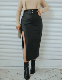 High Waisted Slim Slit Faux Leather Maxi Maxi Long Skirt