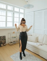 High Waisted Slim Slit Faux Leather Maxi Maxi Long Skirt