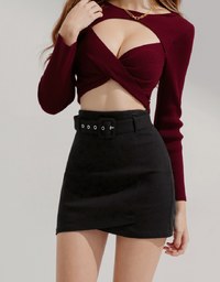 Overlapping Asymmetric Skirt (With Belt)