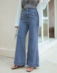 Vintage Gold Buckle Line Denim Jeans Pants