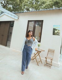 Vintage Gold Buckle Line Denim Jeans Pants