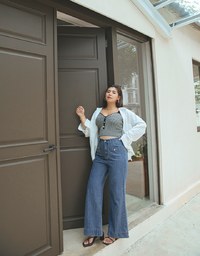 Vintage Gold Buckle Line Denim Jeans Pants