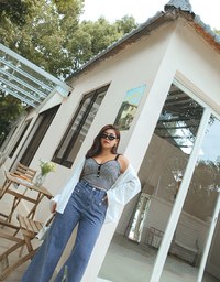Vintage Gold Buckle Line Denim Jeans Pants