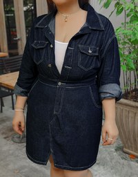 Casual Seamline Slit Denim Jeans Mini Dress